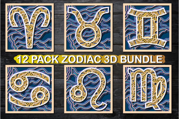 12 Pack 3D Zodiac Shadow Box Bundle for Modern Web Design