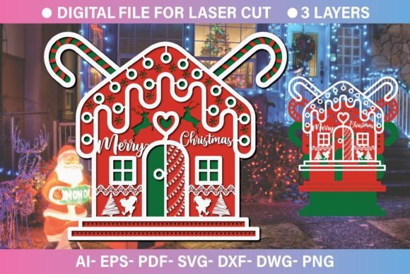 3D Christmas House Paper Cut SVG File for Crafts and Graphics
