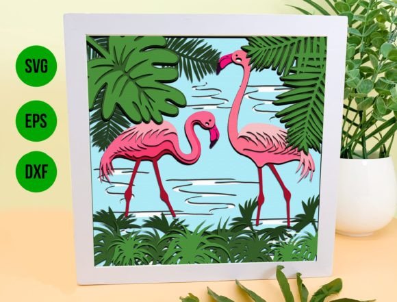 3D Flamingo SVG for Tropical Shadow Box Designs