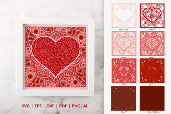 3D Layered Heart Shadow Box Cut File for Wall Decor and Laser Cutting Projects