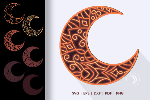 3D Moon Mandala Layered SVG Cut File: A Laser-Cut Ornamental Design for Creative Publishers