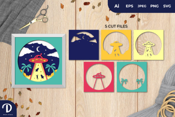 3D Shadowbox UFO Sucking Up Papercut: A Design Asset That Elevates Branding