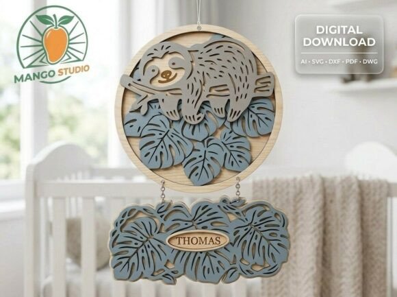 3D Sloth Layered SVG Name Sign Design for Laser Cutting and Signs