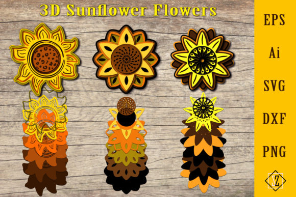 3D Sunflower Flowers Cricut SVG File for Laser Cutting Ornaments