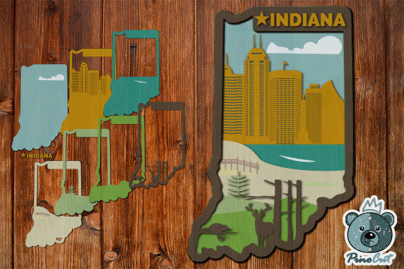 3D SVG Design for Travel: Indiana, 3D Layered Tropical Indiana