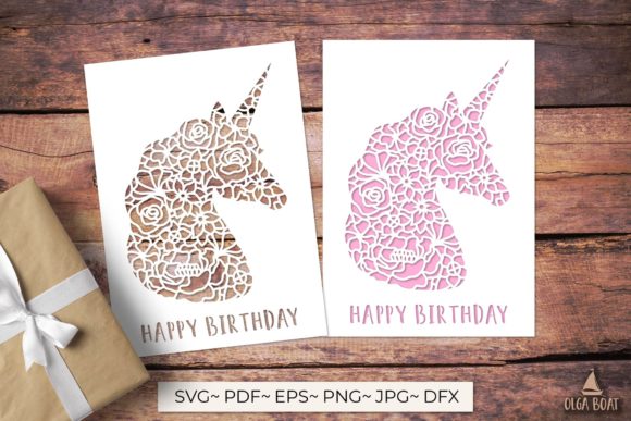 3D Unicorn Birthday Card Papercut for Crafts and Graphics