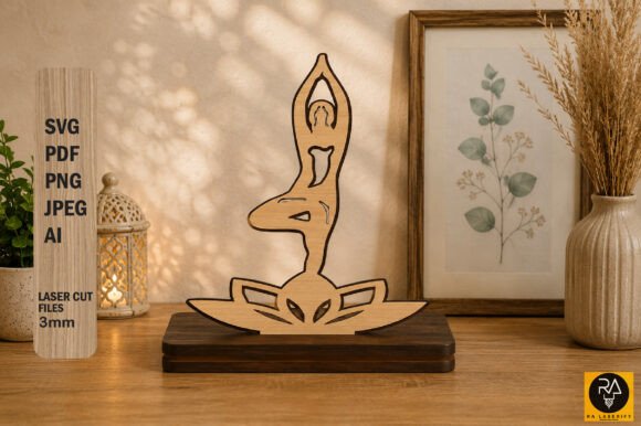 3D Yoga Stand Décor Laser Cut SVG Design for Commercial Projects