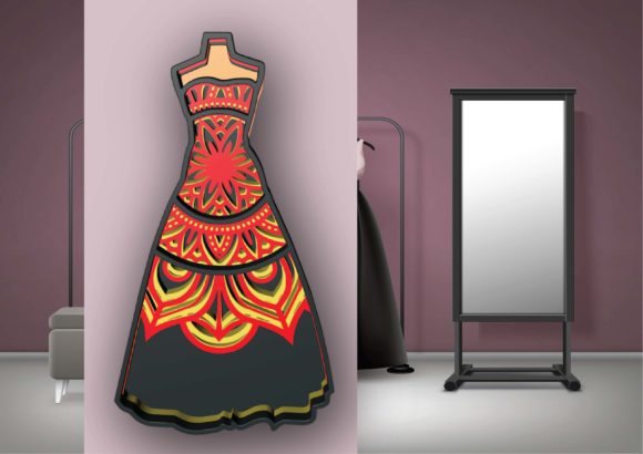 Dress, 5 Layers 3D Mandala for Laser Cutting Shadow Boxes
