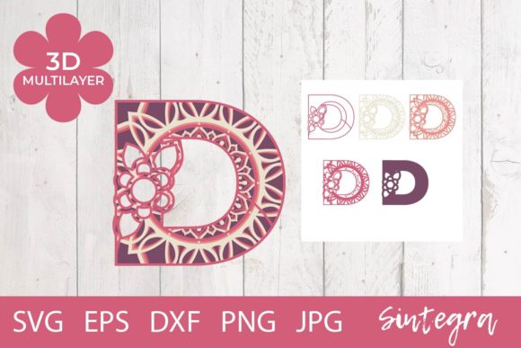 Floral Letter D Mandala 3D SVG for Shapes & Crafting