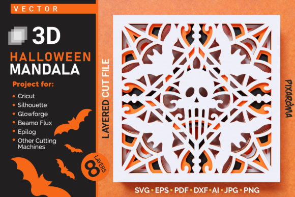 Halloween Mandala 3D Layered SVG Cut for Crafts and Graphics