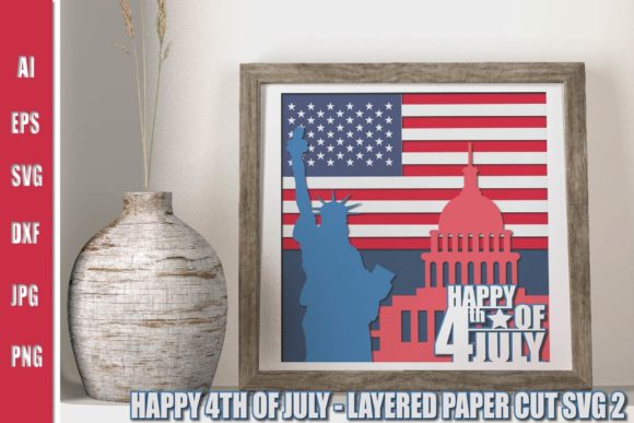 Happy 4th of July-3D Layer Paper Cut SVG for Website & Editorial Design