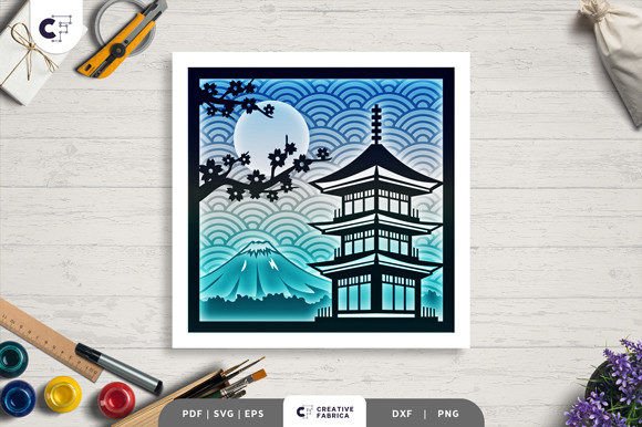 Japanese Pagoda Mount Fuji 3D Shadow Box Embroidery Design Review
