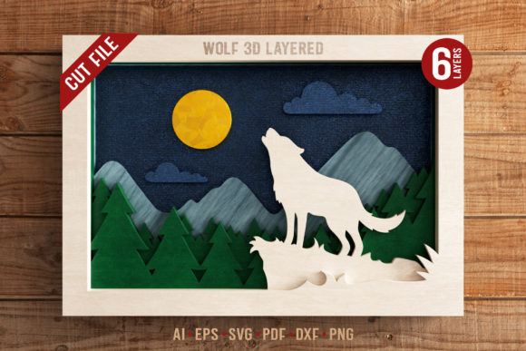 Layered 3D Wolf SVG Cut File for Laser Cutting Shadow Box Designs