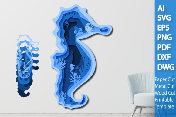 Summer Sea Horse Laser Cutting Design for Modern Shadow Box Projects