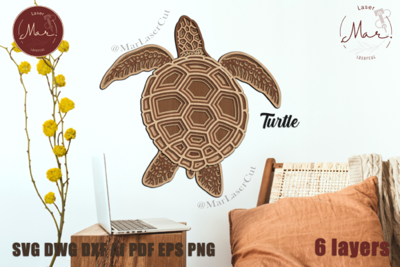 TURTLE 3D Multilayer SVG Laser Cut: A Design Asset for Modern Wall Decor Projects